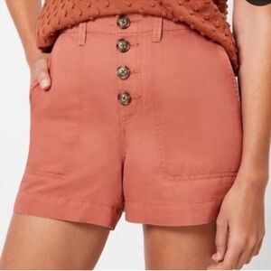 LOFT Plus Linen Cotton High Rise Casual Utility Shorts Size 18 Rust Coral NWT